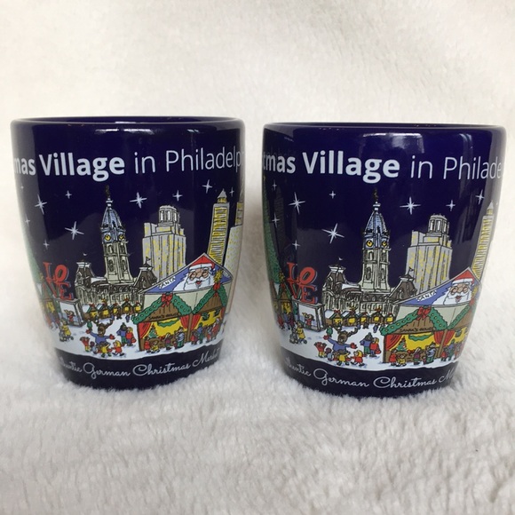 Set of 2 Navy Blue Christmas Village Philadelphia Gluehwein Mug Cup Night Market - Picture 6 of 14
